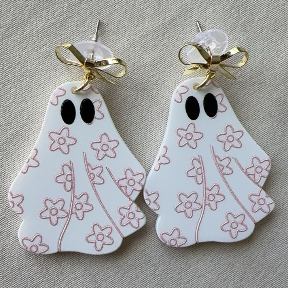 Charming Ghost Earrings with Gold Bows